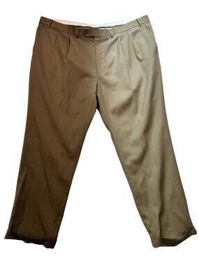 Lauren Ralph Lauren Men Wool Dress Pants 42x29 Tan Khaki Pleated Cuffed Straight